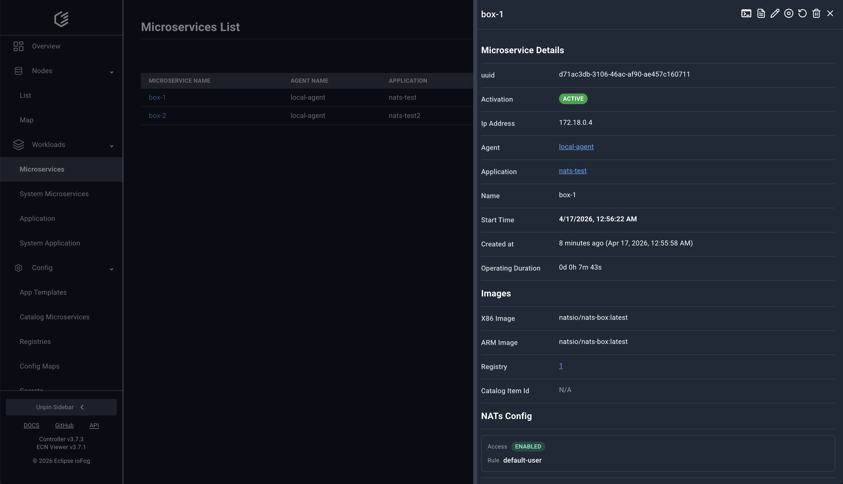 Microservice details drawer