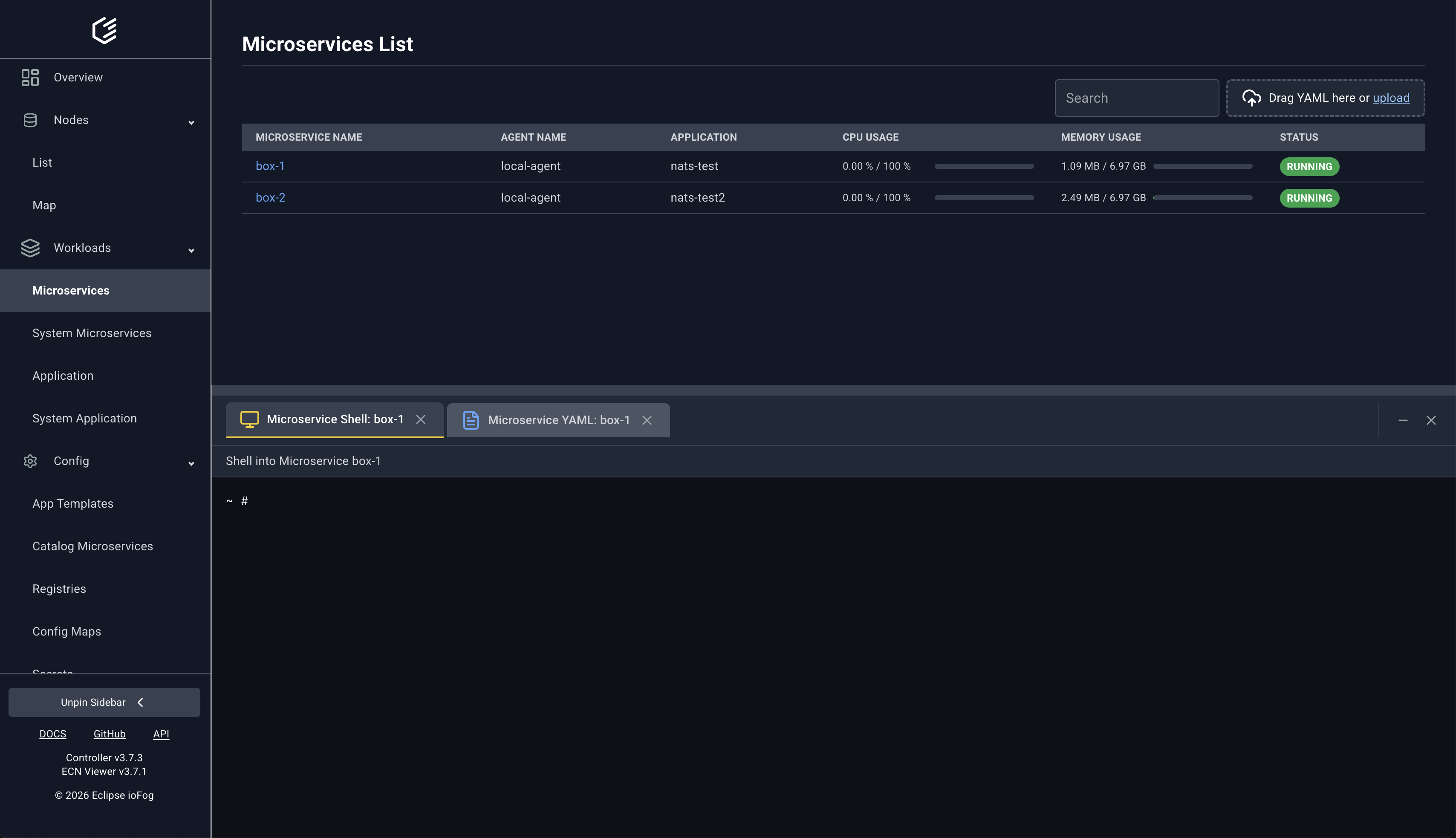 Microservice shell and YAML editor
