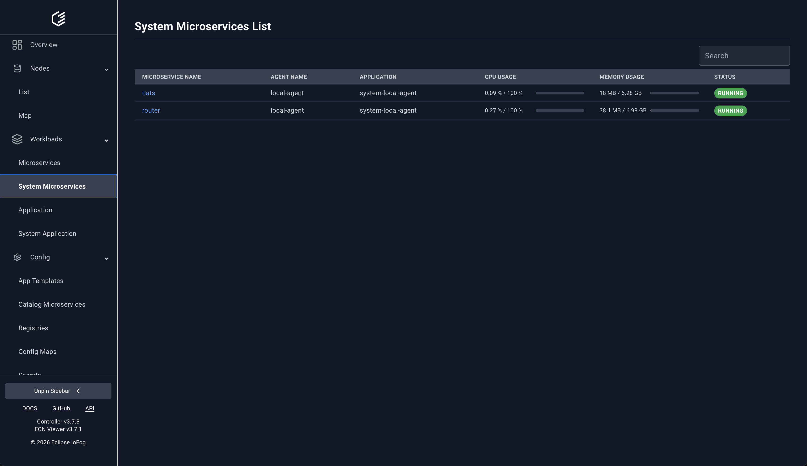 System microservices list