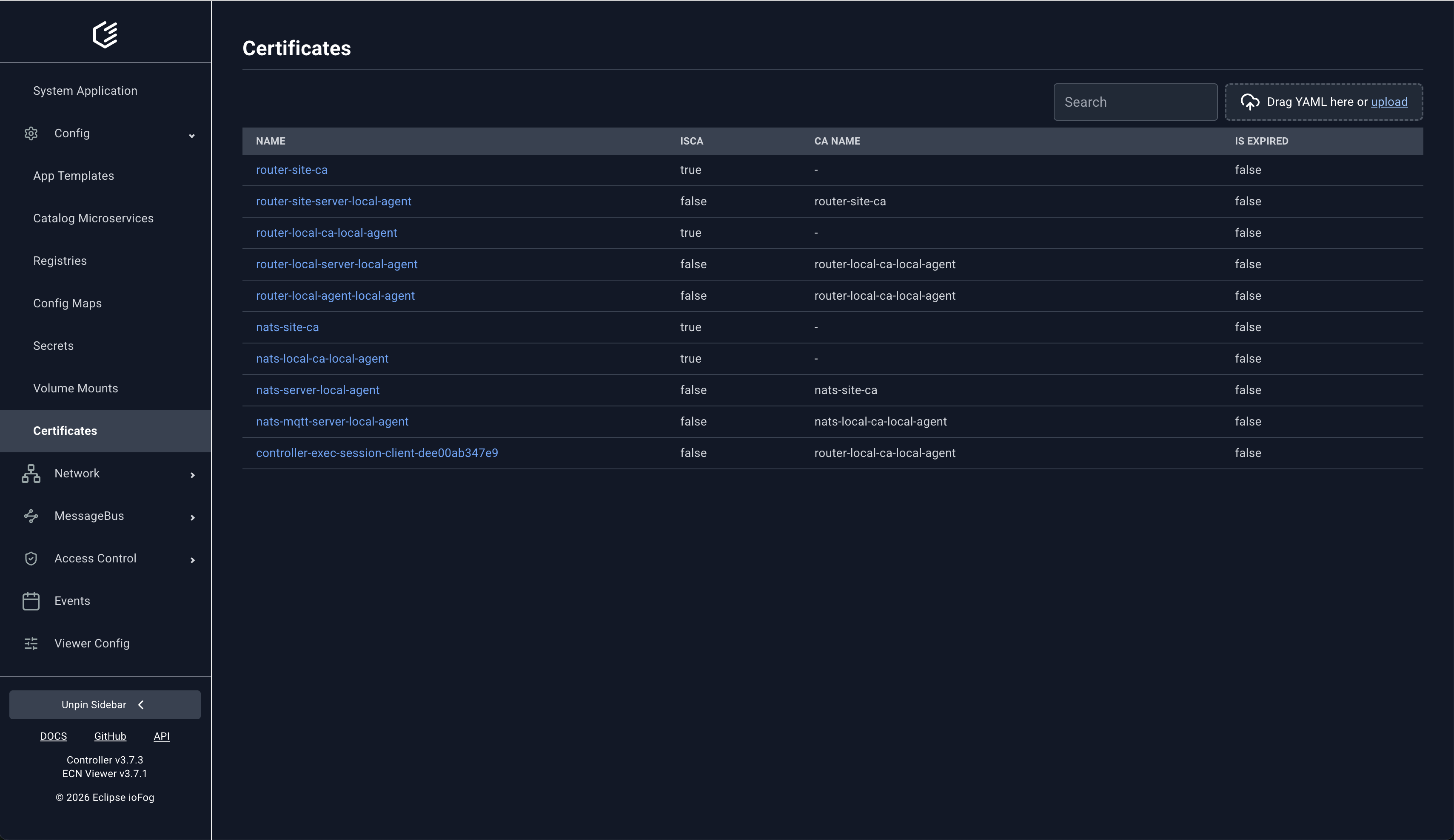 Certificates inventory