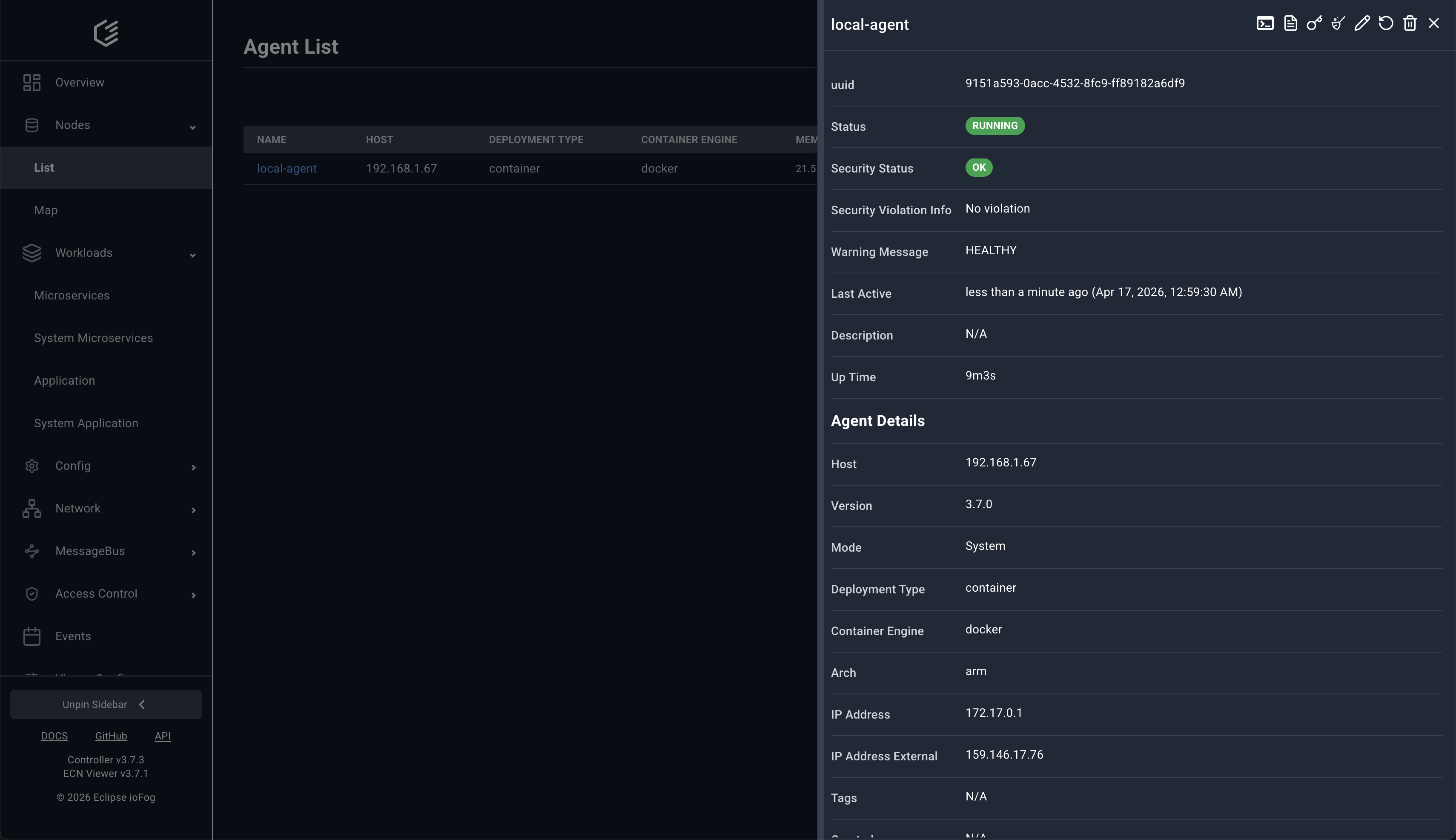 Agent list with details drawer